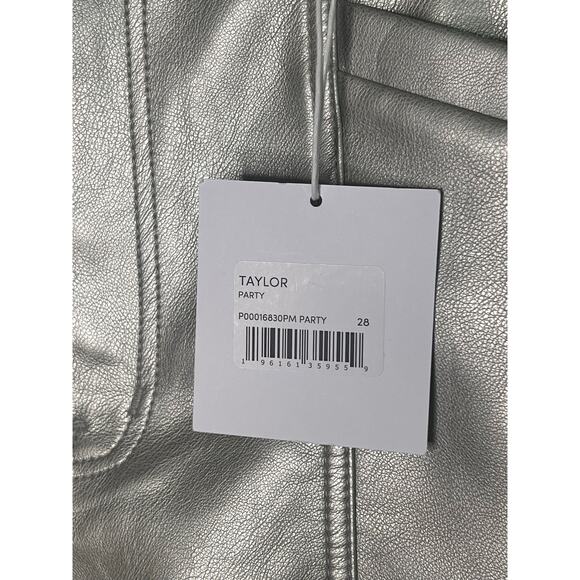 Pistola NWT Taylor High Rise Barrel Leg Party Faux Leather Pants Metallic Silver - Picture 7 of 13